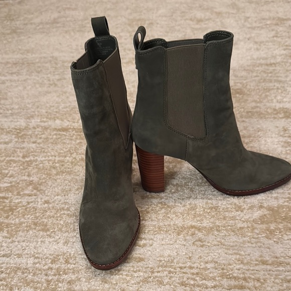 Suede Olive Green Women's Ankle Boots - Picture 2 of 4